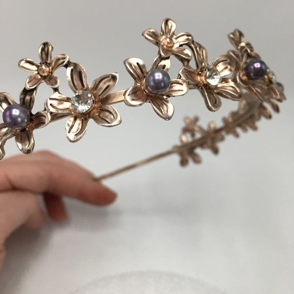 Rose gold headband pearl crystal tiara wedding - Picture 3 of 8